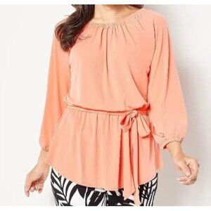 Girl With Curves Flounce Hem Knit Top Coral,Small A496919